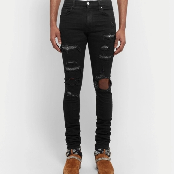 AMIRI Other - Crystal Thrasher Skinny-Fit Embellished Distressed